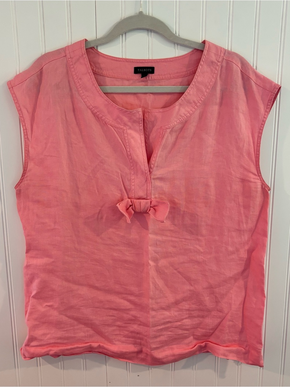 Talbots Pink Sleeveless Linen BowTank